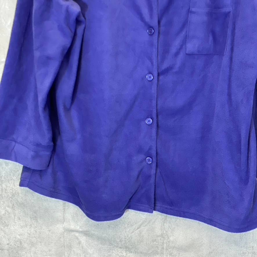 AVENUE Women's Plus Size Purple Button-Up Fleece Long Sleeve Lapel Collar V-Neck Top SZ 18/20