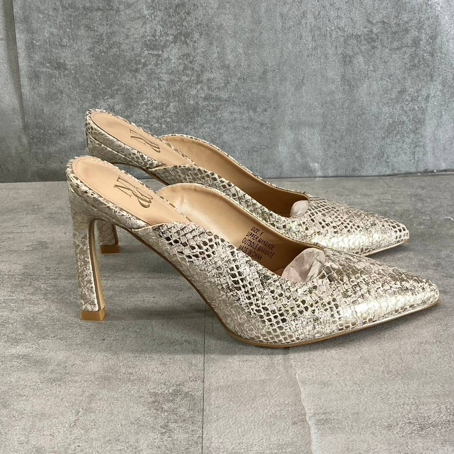 NEW YORK & COMPANY Women's Gold Snake Print Cammie Pointed-Toe Mule SZ 6