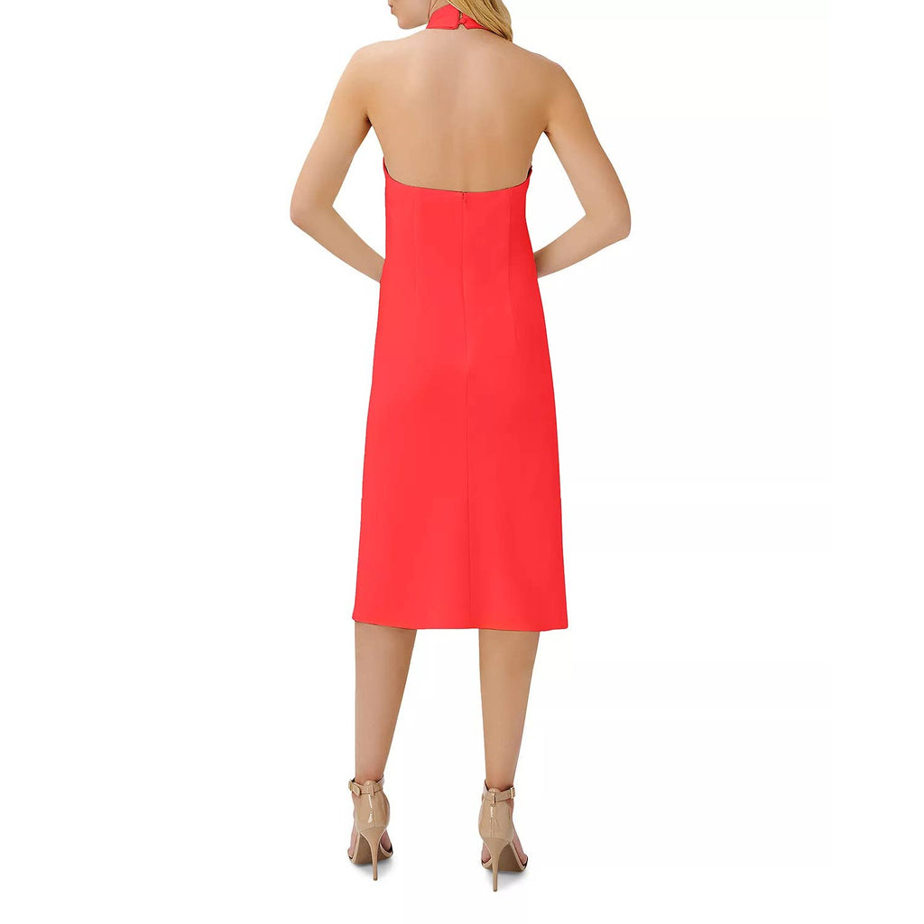 AIDAN By AIDAN MATTOX Women's Sunkist Coral Cross Front Halter Midi Dress SZ 8