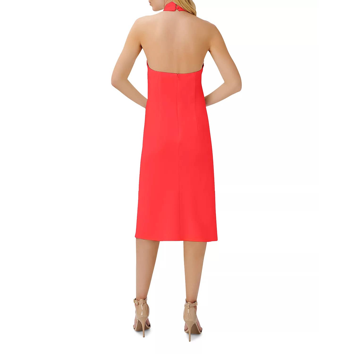 AIDAN By AIDAN MATTOX Women's Sunkist Coral Cross Front Halter Midi Dress SZ 8