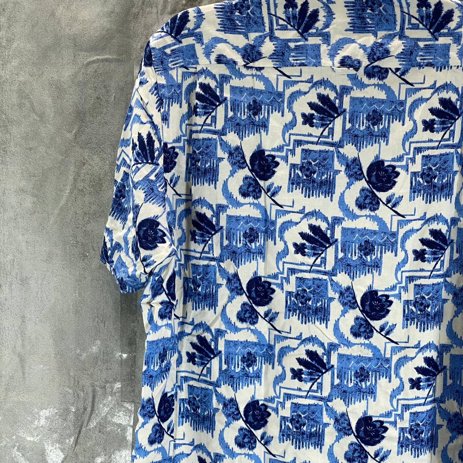 CLUB ROOM Men's Blue Casa Grand Floral-Print Button-Up Short-Sleeve Shirt SZ M
