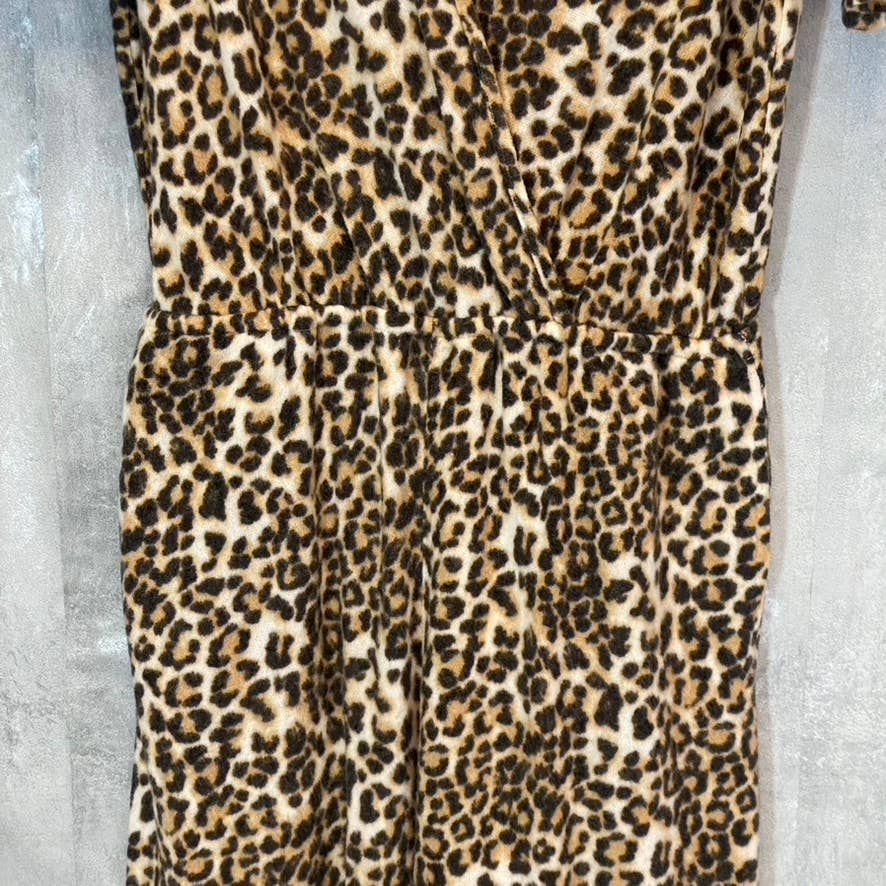 19 COOPER Women's Brown Overflow Leopard Print Surplice Wide Leg Jumpsuit SZ M