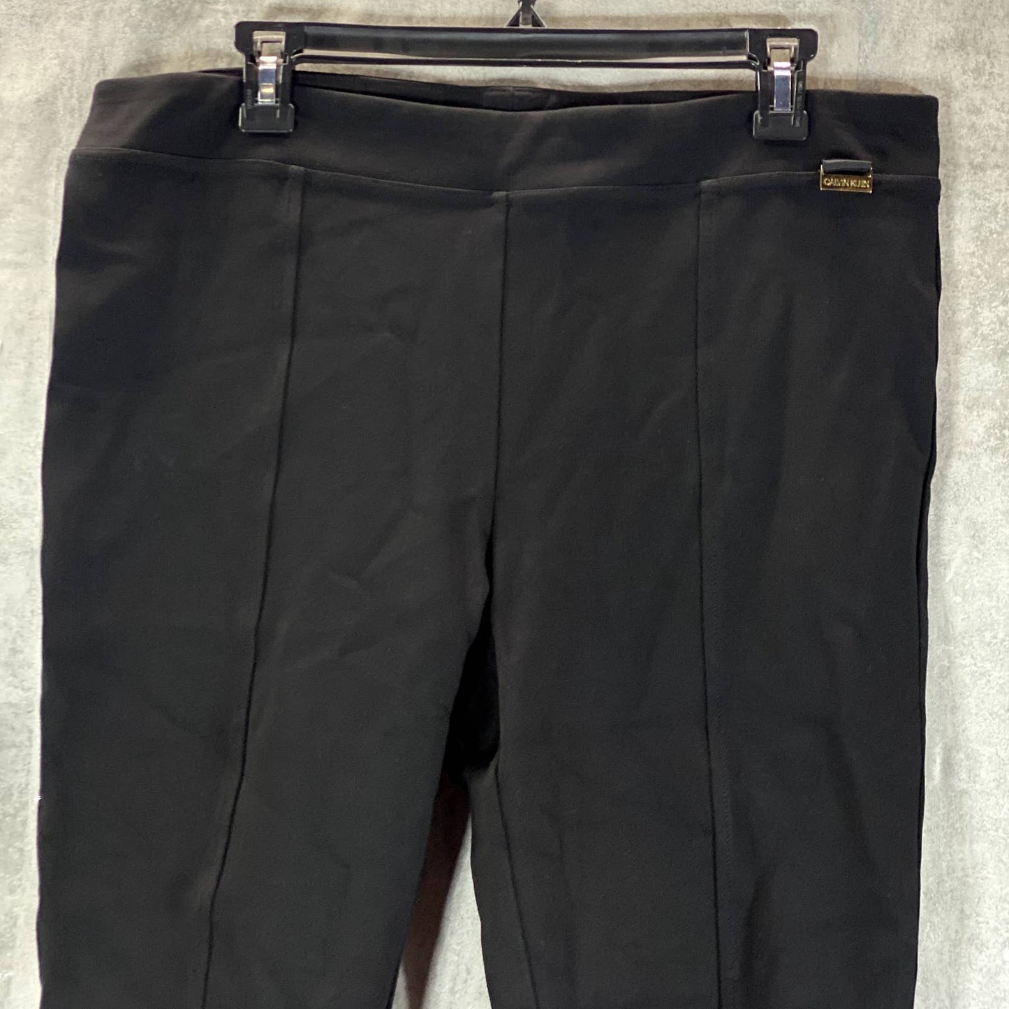 CALVIN KLEIN Women's Black Faux-Leather Mid-Rise Skinny Pull-On Leggings SZ L