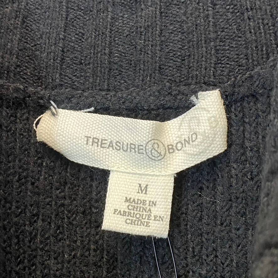 TREASURE & BOND Women's Solid Black Half-Zip Mock Neck Long Sleeve Sweater Dress SZ M