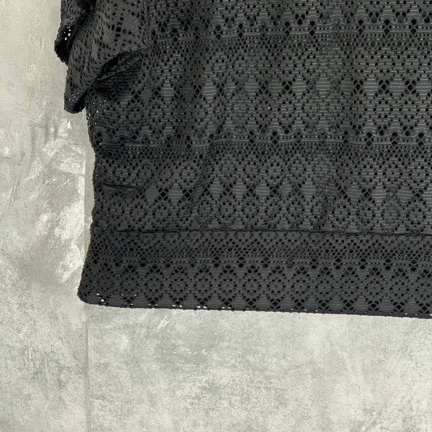 JM COLLECTION Women's Deep Black Lace Scoop-Neck Keyhole Top SZ S