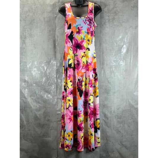 24SEVEN Comfort Apparel Women's Multi Floral Scoop-Neck Sleeveless Loose Maxi Casual Dress SZ M