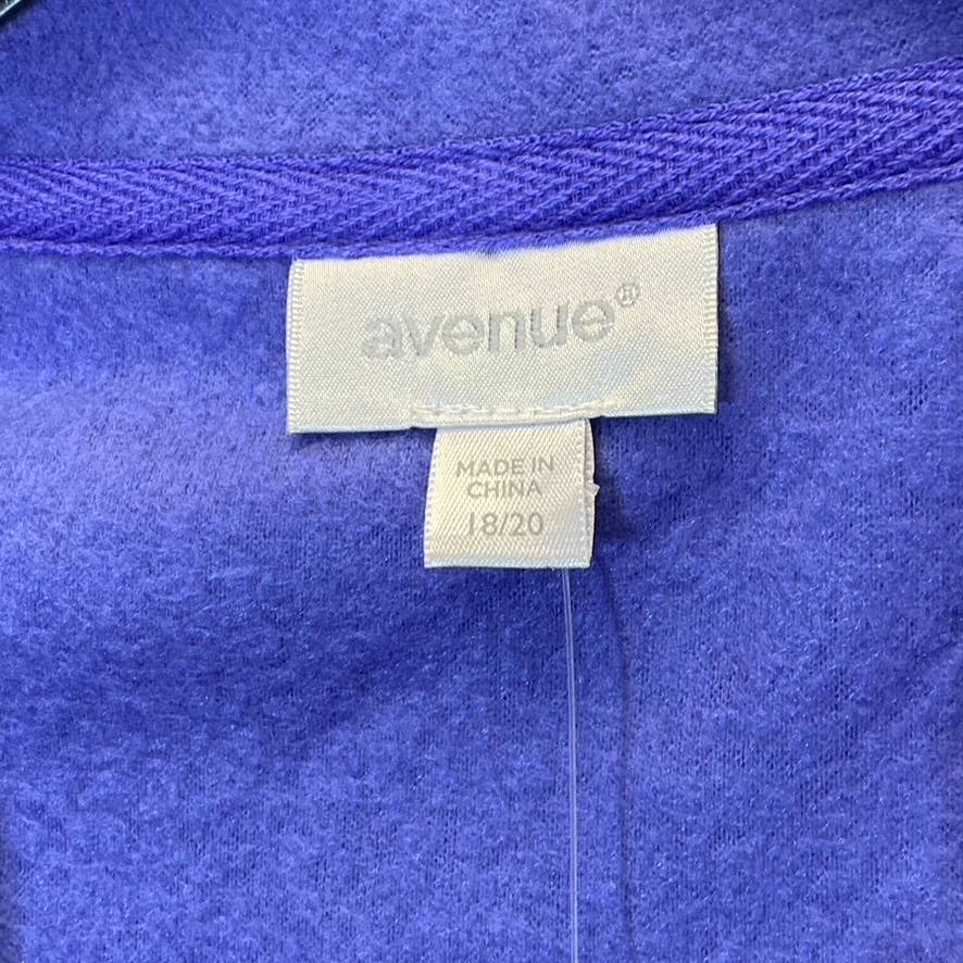 AVENUE Women's Plus Size Purple Button-Up Fleece Long Sleeve Lapel Collar V-Neck Top SZ 18/20