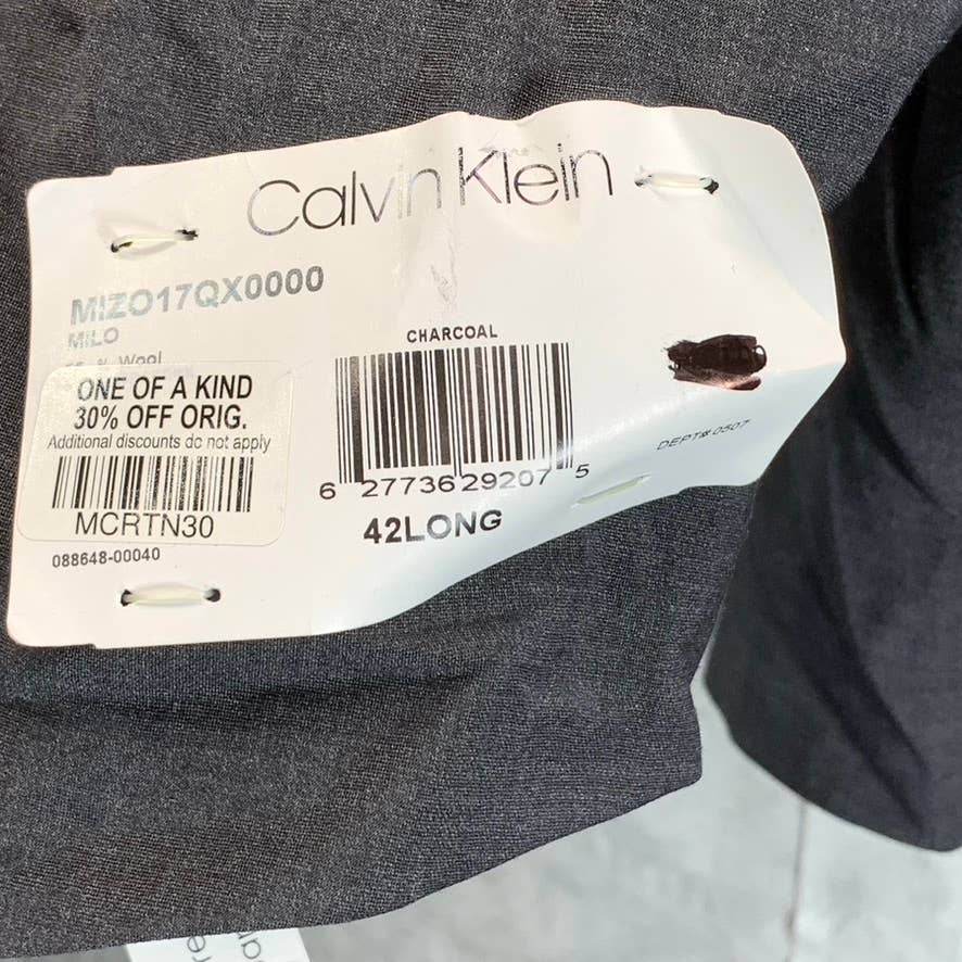 CALVIN KLEIN Men's Charcoal Long Skinny-Fit Two-Button Suit Jacket SZ 42L