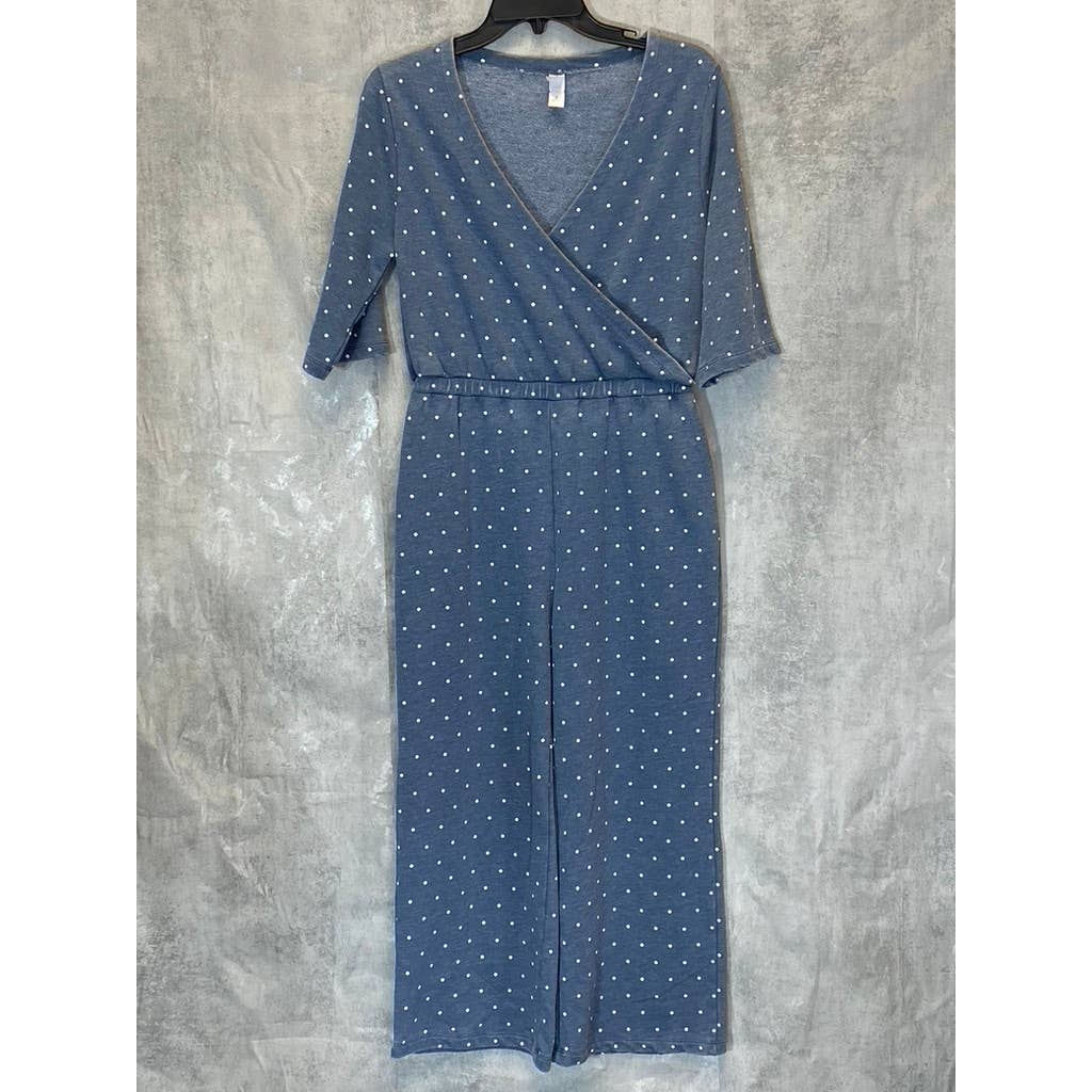 ALTERNATIVE Women's Bay Blue Pin Dot Surplice Short Sleeve Pull-On Jumpsuit SZ S