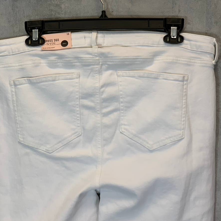 NYDJ Curves 360 Women's Optic White Slim-Straight Side-Slit Ankle Jeans SZ 18