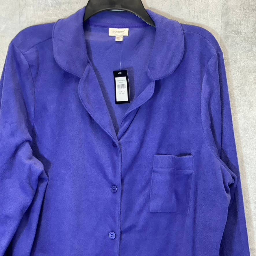 AVENUE Women's Plus Size Purple Button-Up Fleece Long Sleeve Lapel Collar V-Neck Top SZ 18/20