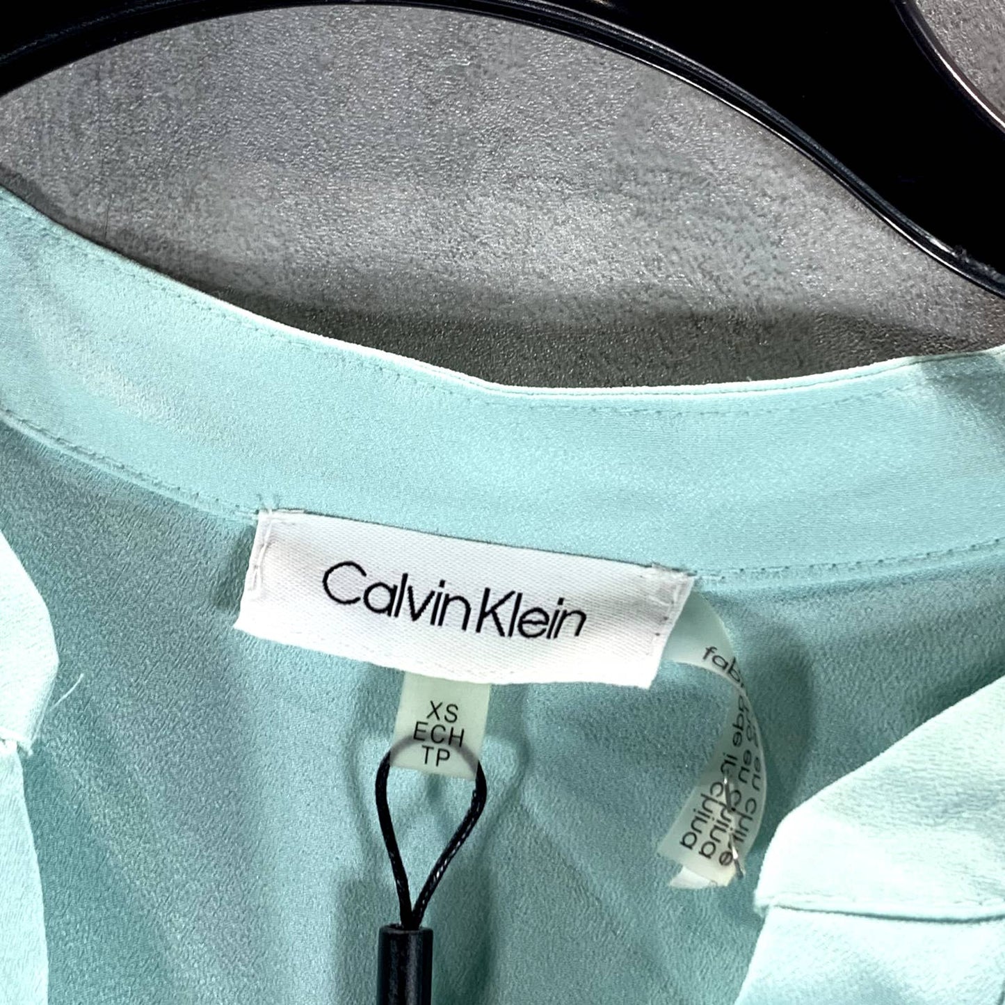 CALVIN KLEIN Women's Seaspray V-Neck Mixed-Texture Short Sleeve Top SZ XS