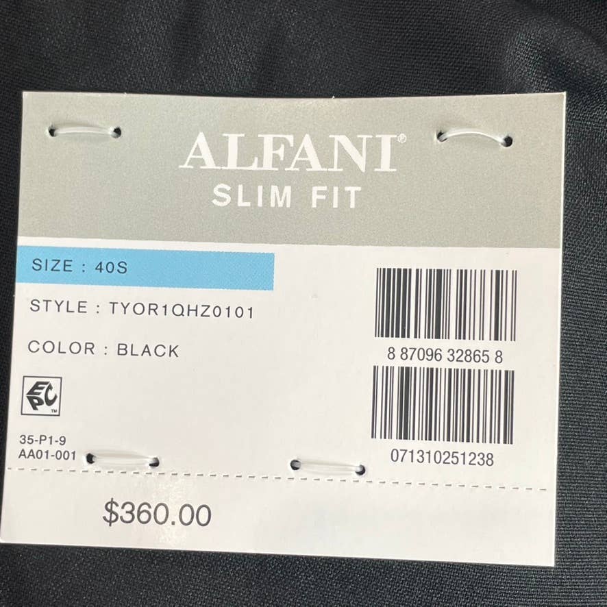 ALFANI Men's Solid Black Short Slim-Fit Two-Button Suit Jacket SZ 40S