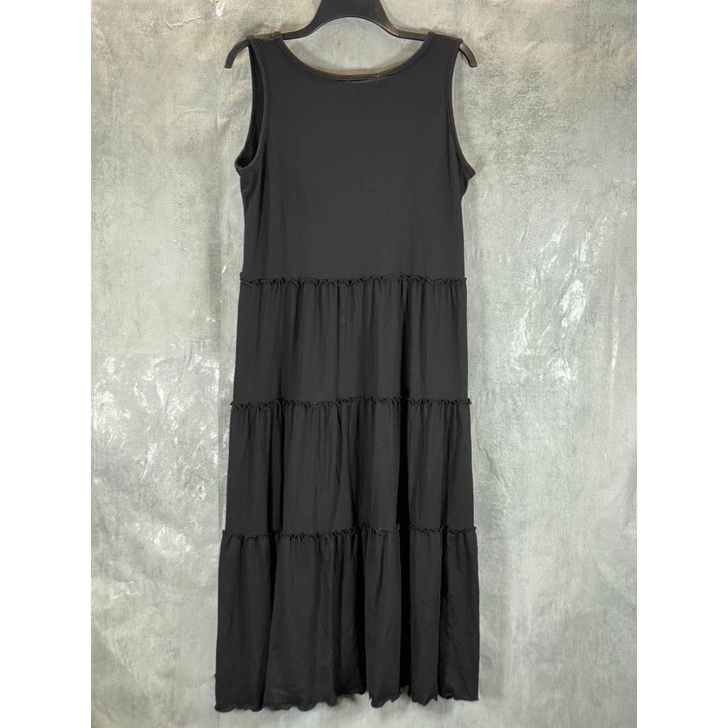 WHITE MARK Women's Black Scoop-Neck Sleeveless Tiered Midi Pocket Dress SZ L