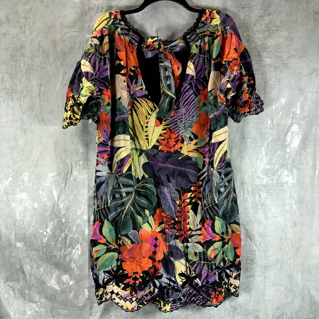 JOHNNY WAS Women's Multi Shari Tropical-Print Silk Square-Neck Mini Dress SZ S
