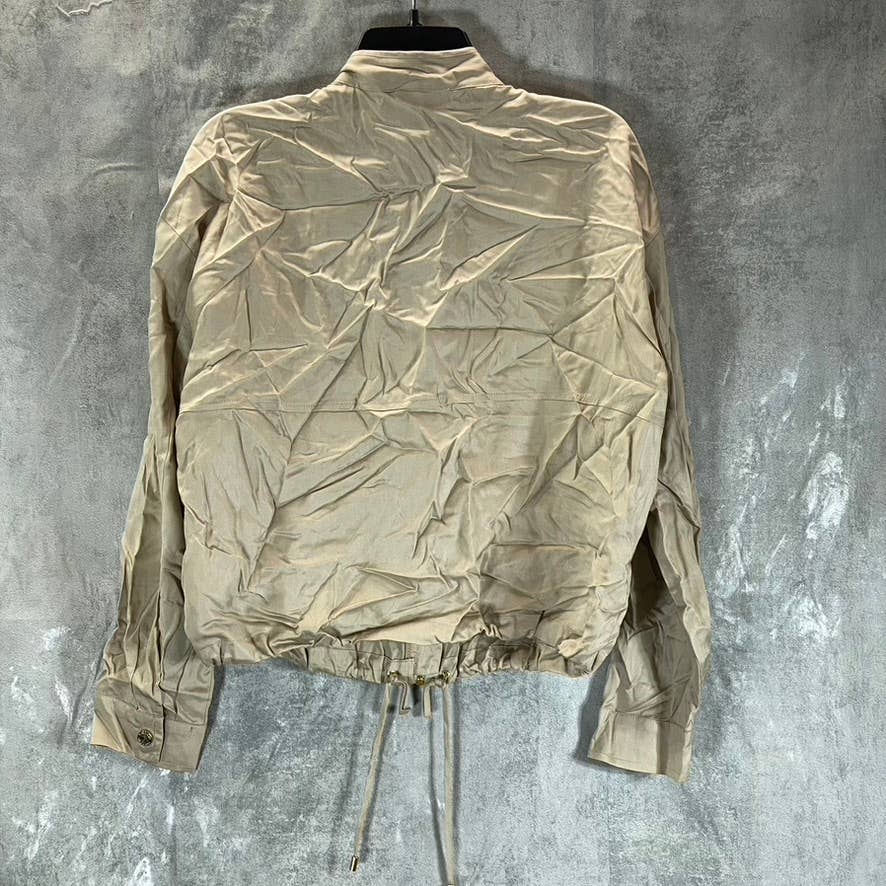 CALVIN KLEIN Women's Latte Zip-Front Drawstring Drop-Shoulder Cargo Jacket SZ S