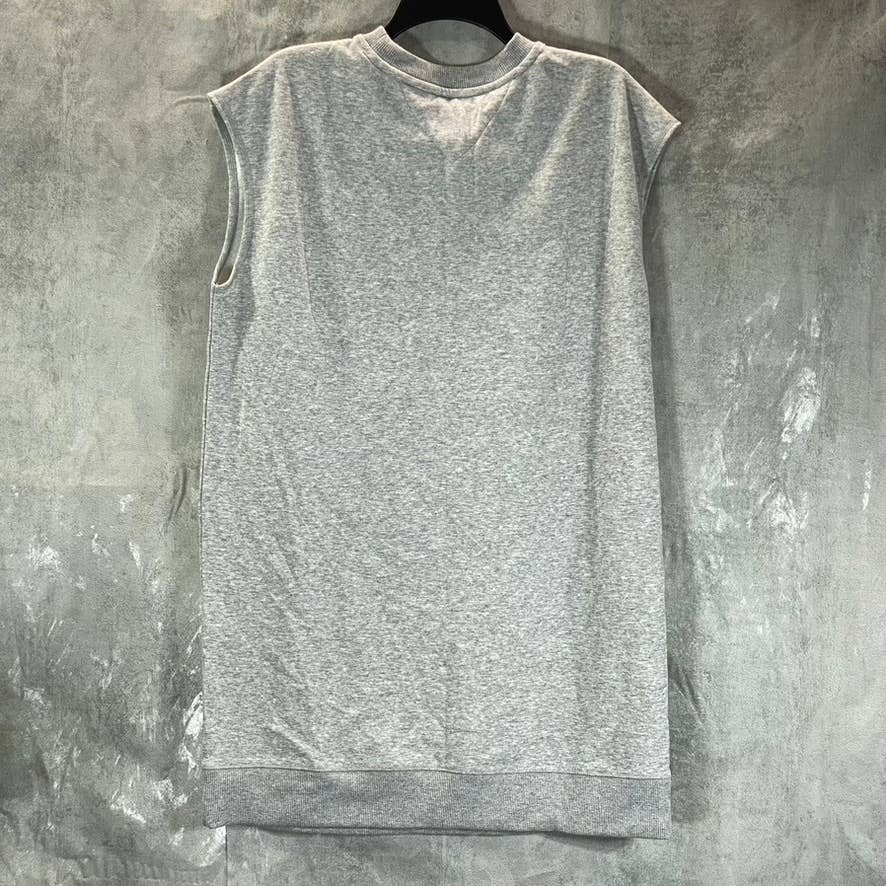 TOMMY JEANS Women's Stone Grey Heather Crewneck Cap-Sleeve Logo Mini Dress SZ M