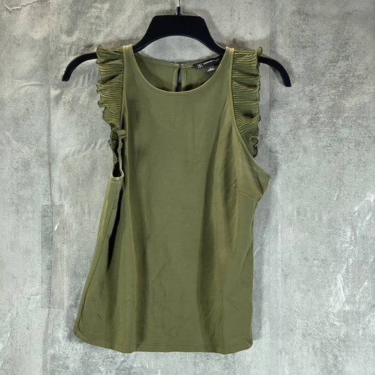 INC INTERNATIONAL CONCEPTS Women's Burnt Olive Crewneck Ruffled Tank Top SZ S