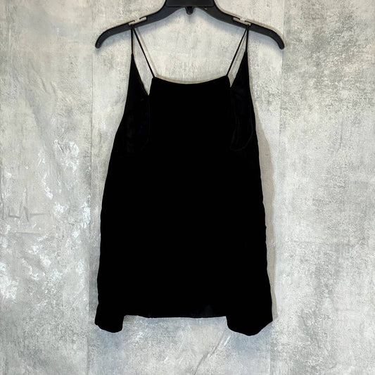 H HALSTON Women's Solid Black V-Neck Lined Spaghetti Strap Camisole Top SZ M