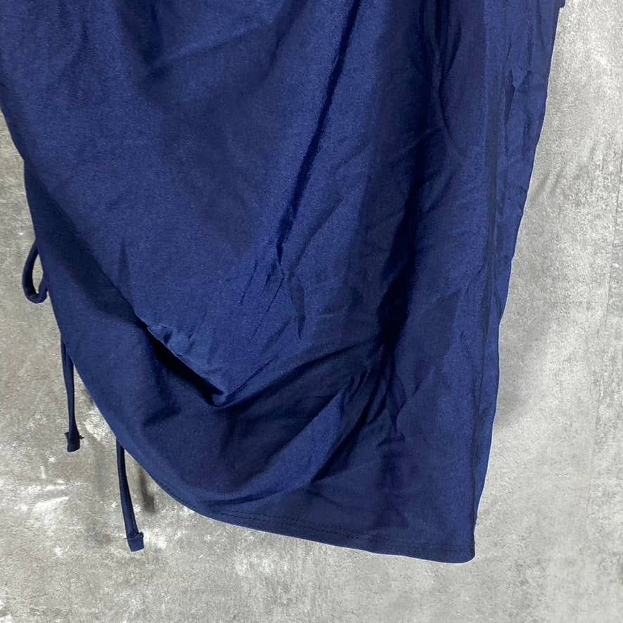 B. DARLIN Navy Bungee-Strap Square-Neck Cutout-Side Ruched Bodycon Dress SZ M