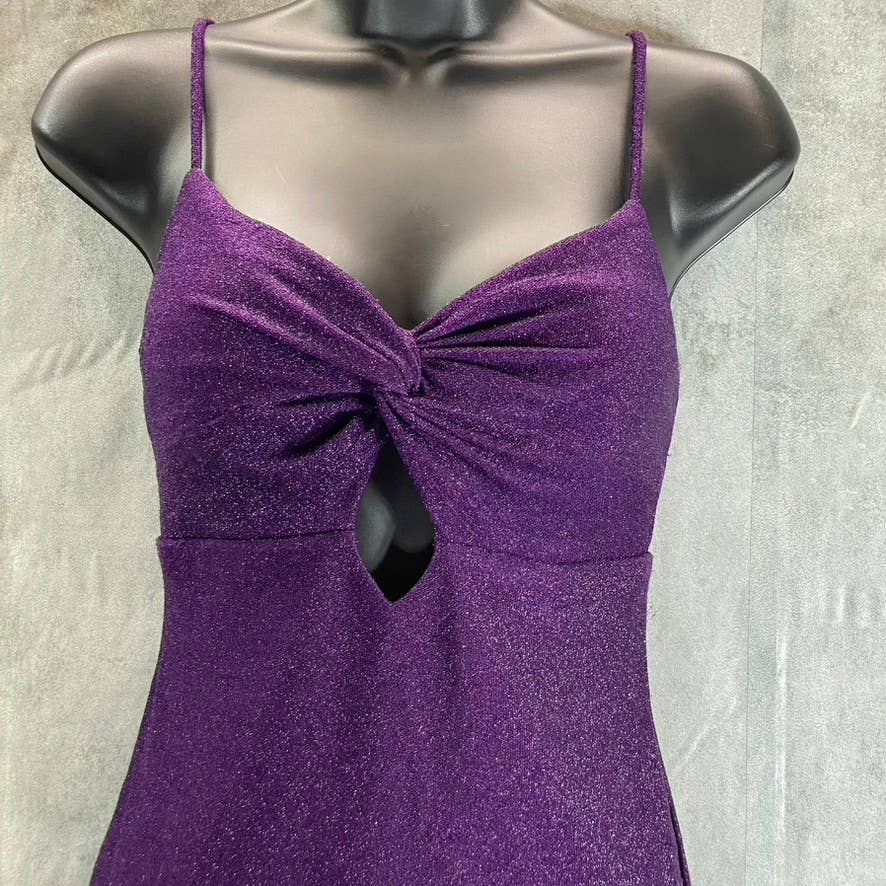 CITY STUDIO Juniors' Purple Glitter Twist-Front Cutout Bodycon Mini Dress SZ M