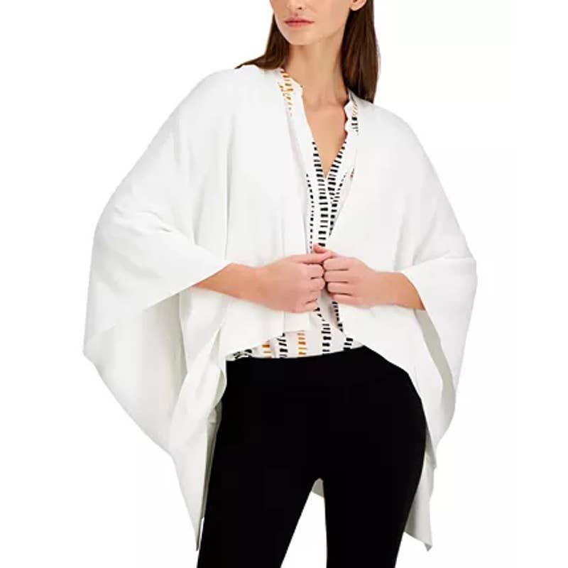 ALFANI Women's Soft White Drape-Cape Open-Front Sweater SZ L/XL