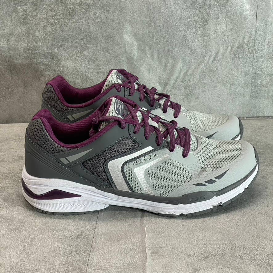 DR. SCHOLL'S Women's Grey-Burgundy Blitz Walking Lace-Up Sneakers SZ 9