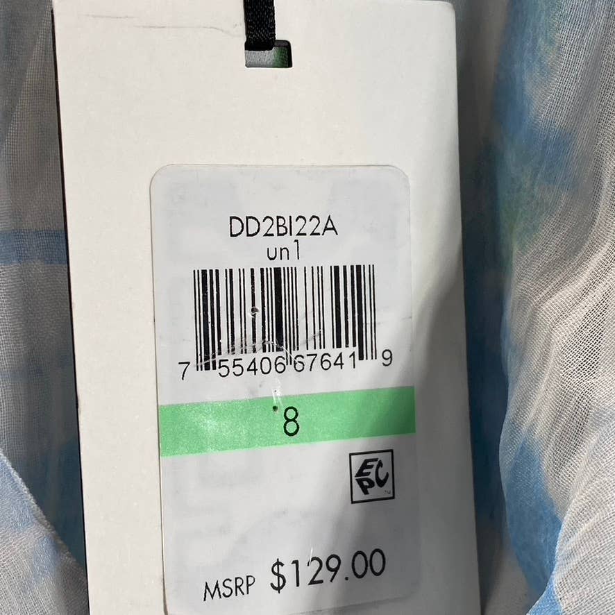 DKNY Women's Light Blue Plaid Faux-Wrap Puff Mesh-Sleeve Midi Dress SZ 8