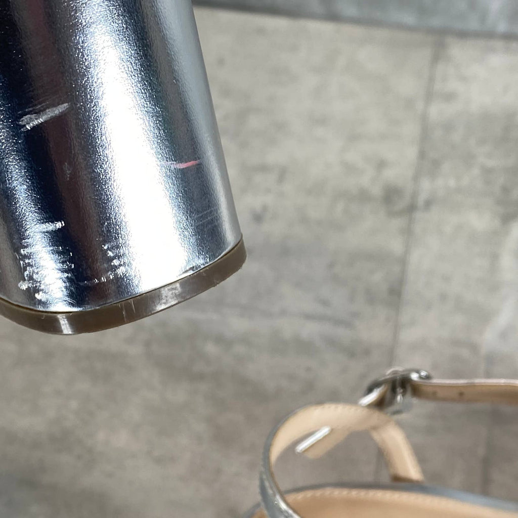 NINA Women's Silver Metallic Haven Block-Heel Ankle-Strap Evening Sandals SZ 7.5