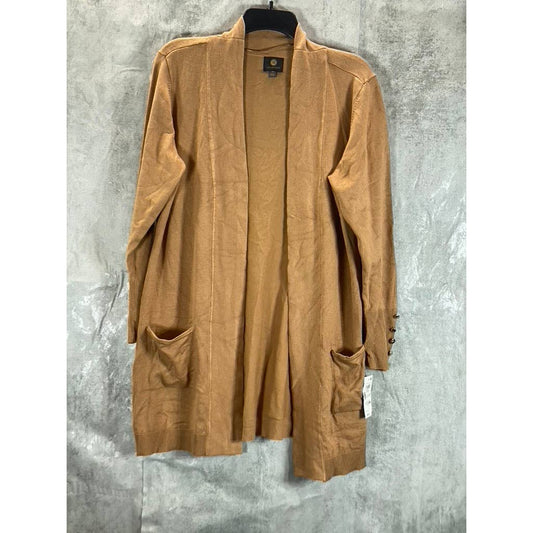 JM COLLECTION Women’s Taupe Flash 5-Button Long Sleeve Open-Front Cardigan SZ M