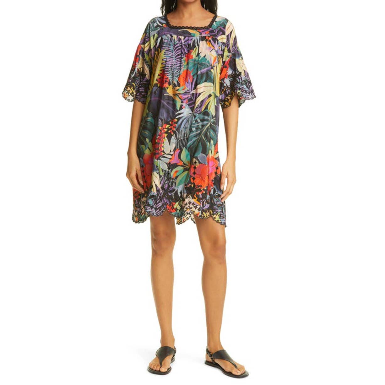 JOHNNY WAS Women's Multi Shari Tropical-Print Silk Square-Neck Mini Dress SZ S