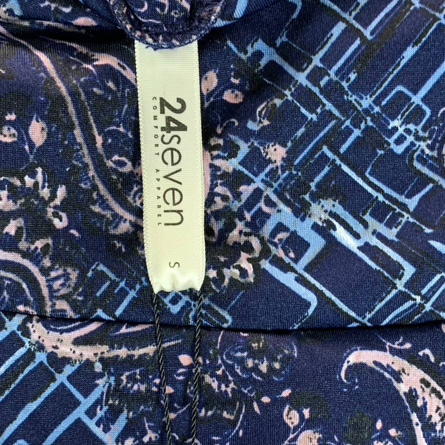 24SEVEN COMFORT APPAREL Women's Blue Printed Elastic Waist Knee-Length Skirt SZS