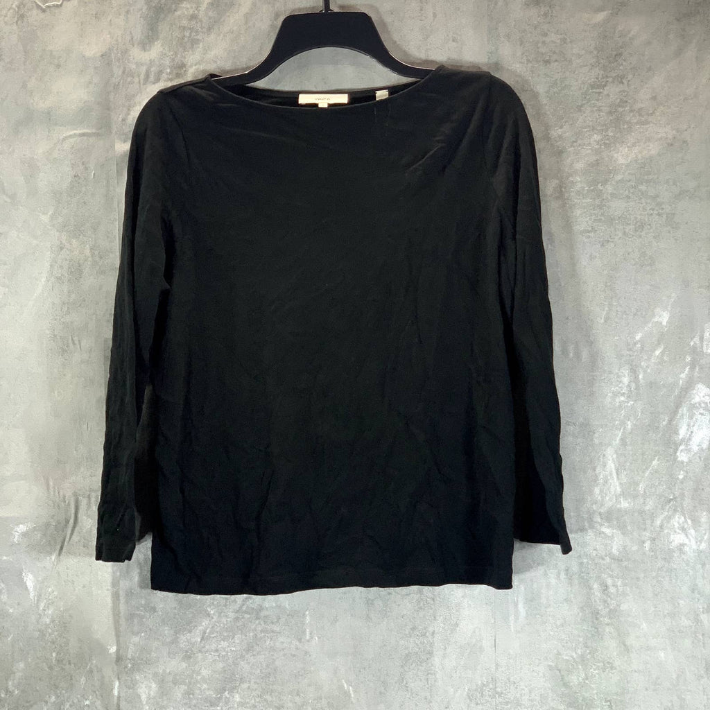 VINCE. Women's Solid Black Boatneck Cotton-Linen Long-Sleeve Top SZ S