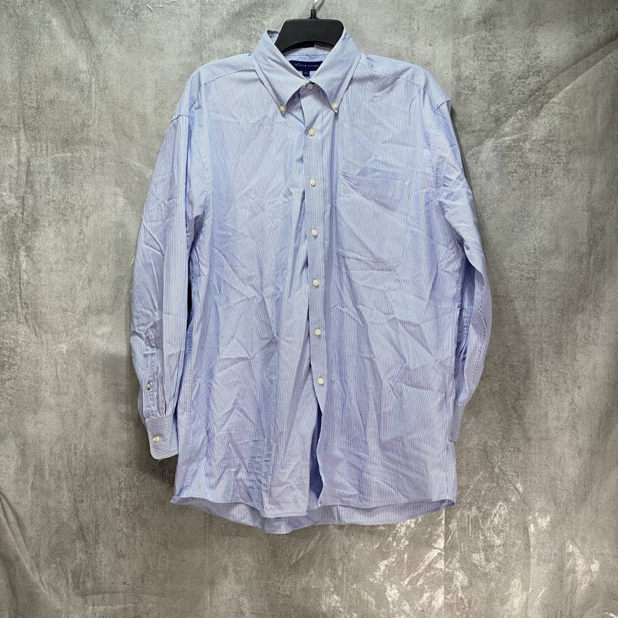 TOMMY HILFIGER Light Blue New England Stripe Regular-Fit Shirt SZ 17 32/33