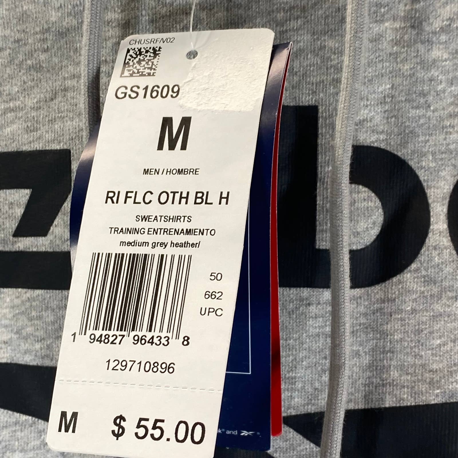 REEBOK Men's Medium Grey Heather Identity Fleece Stacked Logo Hoodie SZ M
