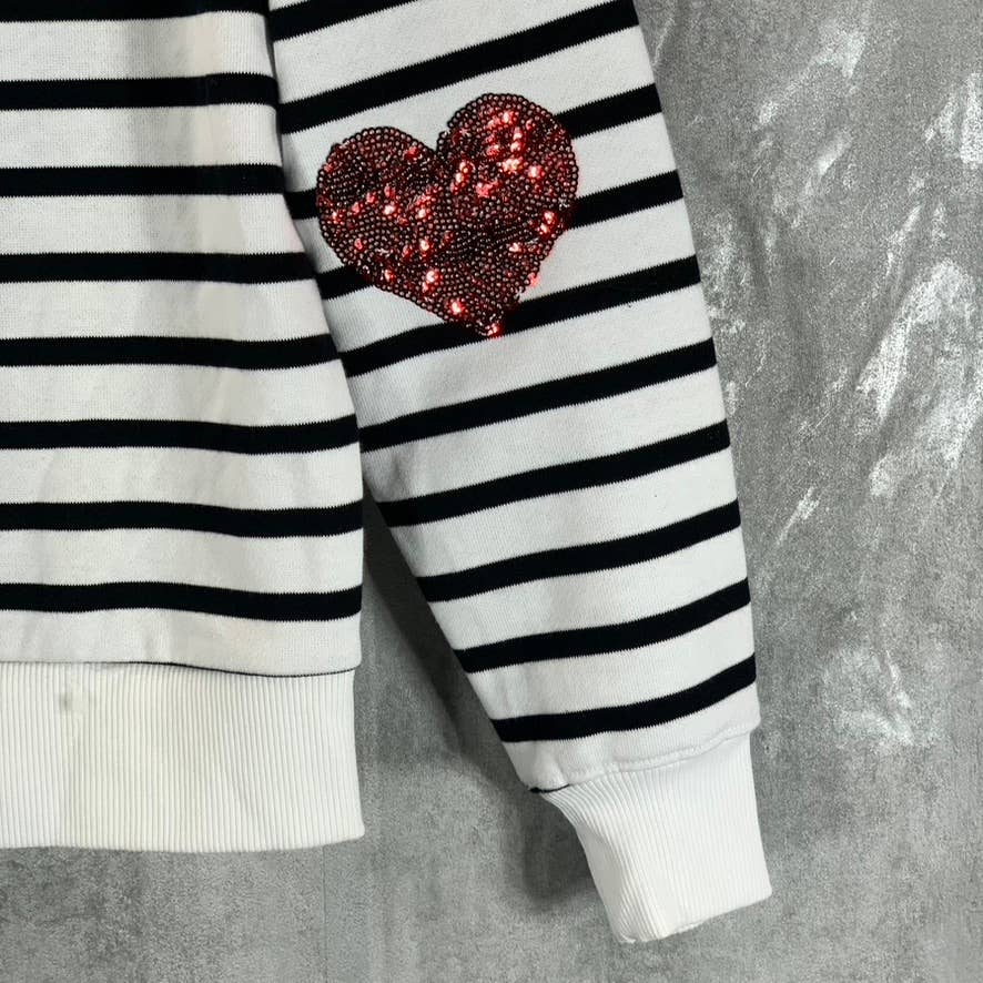 CHARTER CLUB Women's Petite Black-White Striped Sequin-Applique Sweatshirt SZP/S