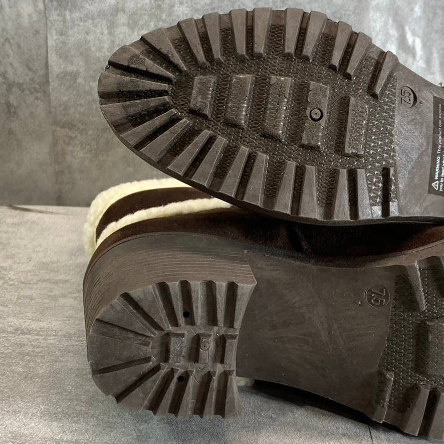 OLIVIA MILLER Women's Brown Faux-Sterling Trim Round-Toe Block-Heel Booties