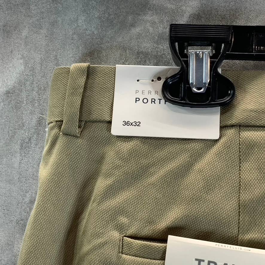 PERRY ELLIS PORTFOLIO Men's Tan Mini Check Slim-Fit Stretch Dress Pants SZ 36X32