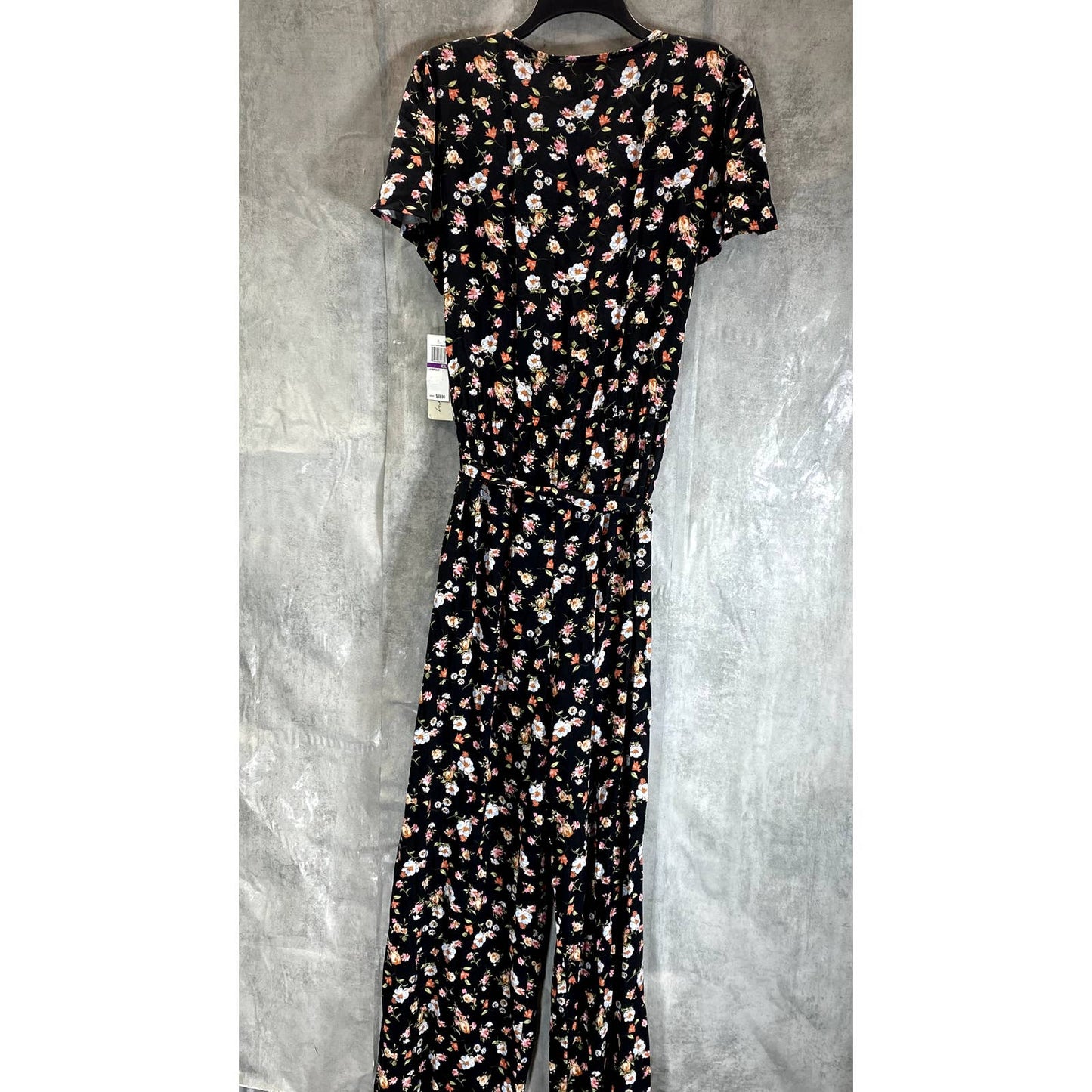 KINGSTON GREY Juniors' Black Floral Ruffle V-Neck Tie-Waist Pant Jumpsuit SZ 2XL