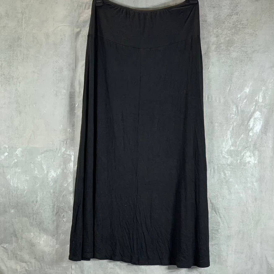 24SEVEN COMFORT APPAREL Women's Solid Black Elastic Waist Pull-On Midi Skirt SZL