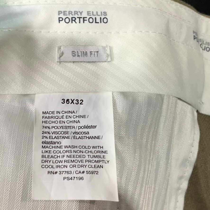 PERRY ELLIS PORTFOLIO Men's Tan Mini Check Slim-Fit Stretch Dress Pants SZ 36X32