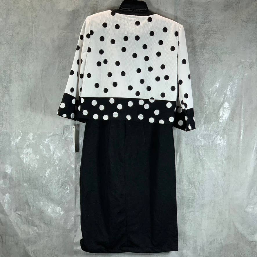 NY COLLECTION Women's Katlyn Polka Dot 2-Piece 3/4 Sleeve Jacket Dress Set SZ 8