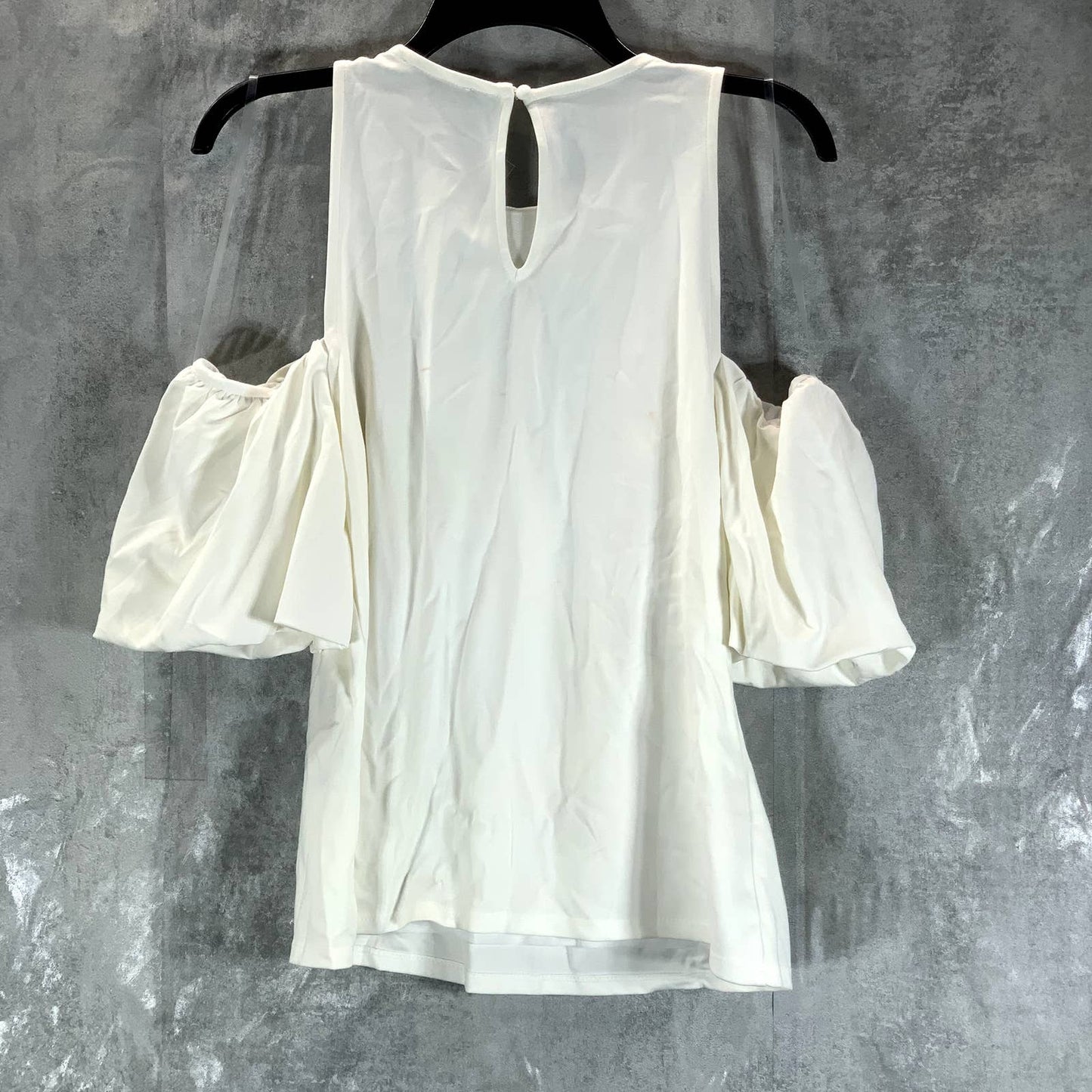INC INTERNATIONAL Women's Washed White Cold-Shoulder Balloon Sleeve Top SZ L