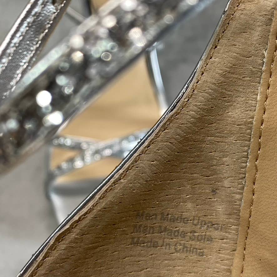 JEWEL BADGLEY MISCHKA Women's Silver Glitter Jolene Stiletto Dress Sandals SZ9.5