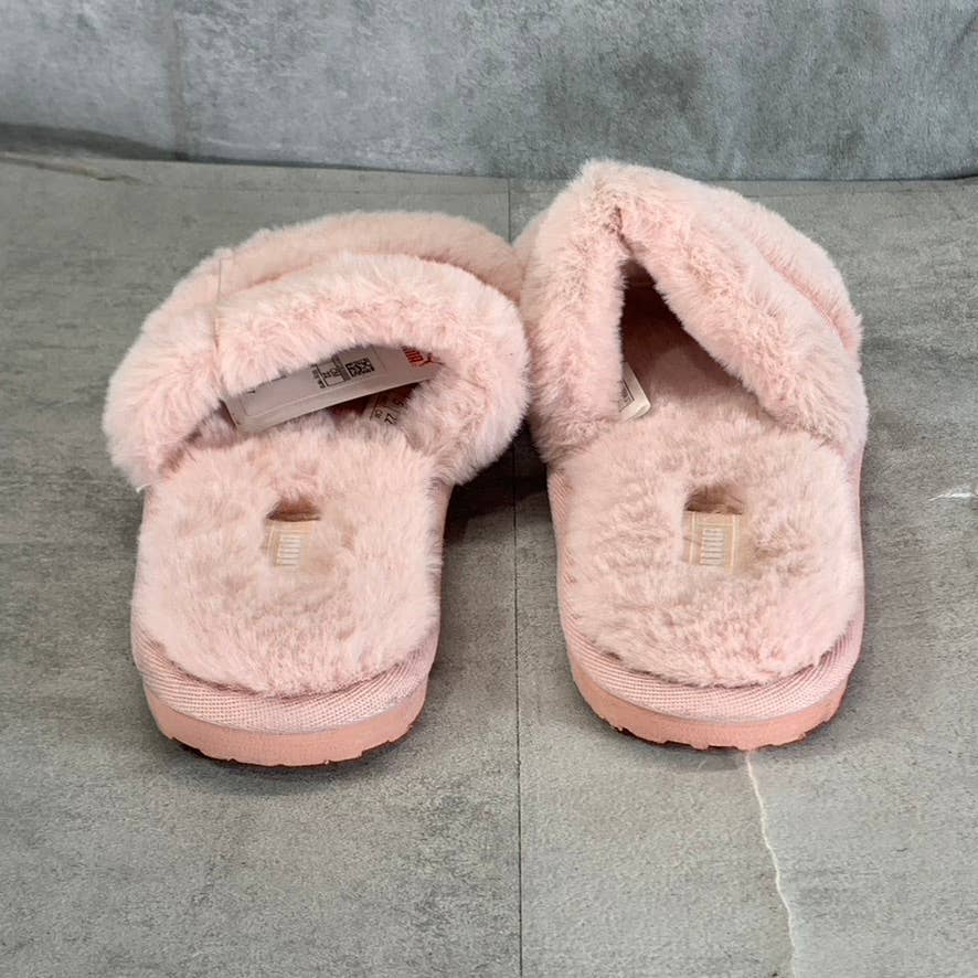 PUMA Women's Lotus-Puma White Faux-Fur Fluff Remix Slide Slippers SZ 5