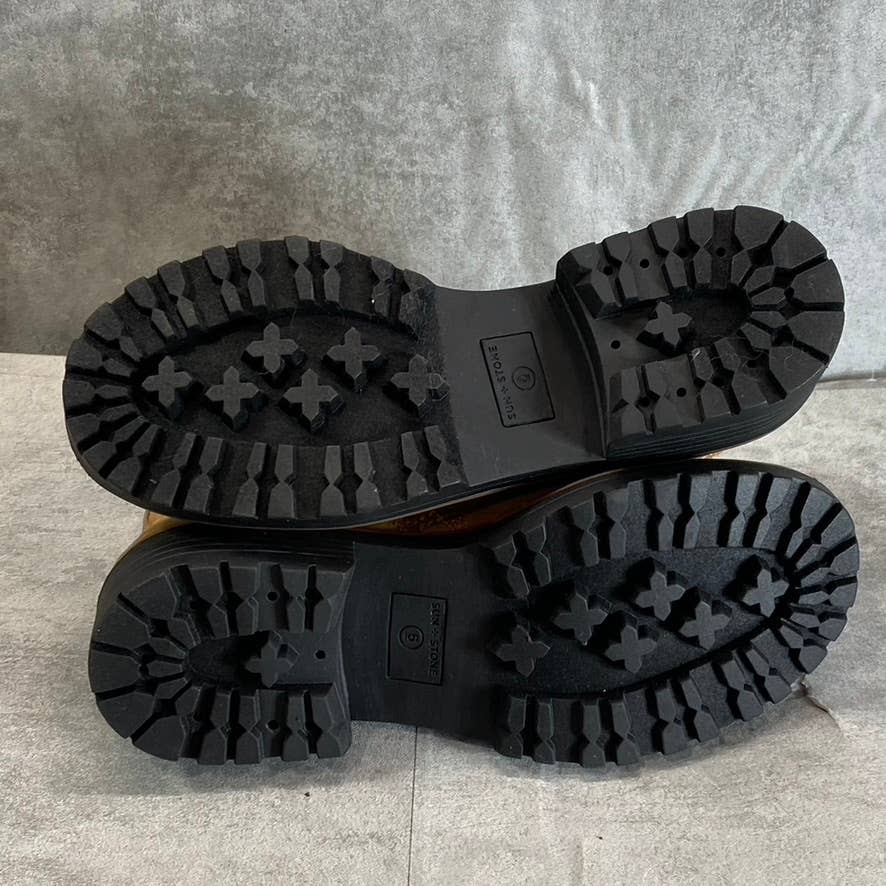 SUN+STONE Women's Tan Micro Kandy Round-Toe Lug-Sole Block-Heel Ankle Boots SZ 6