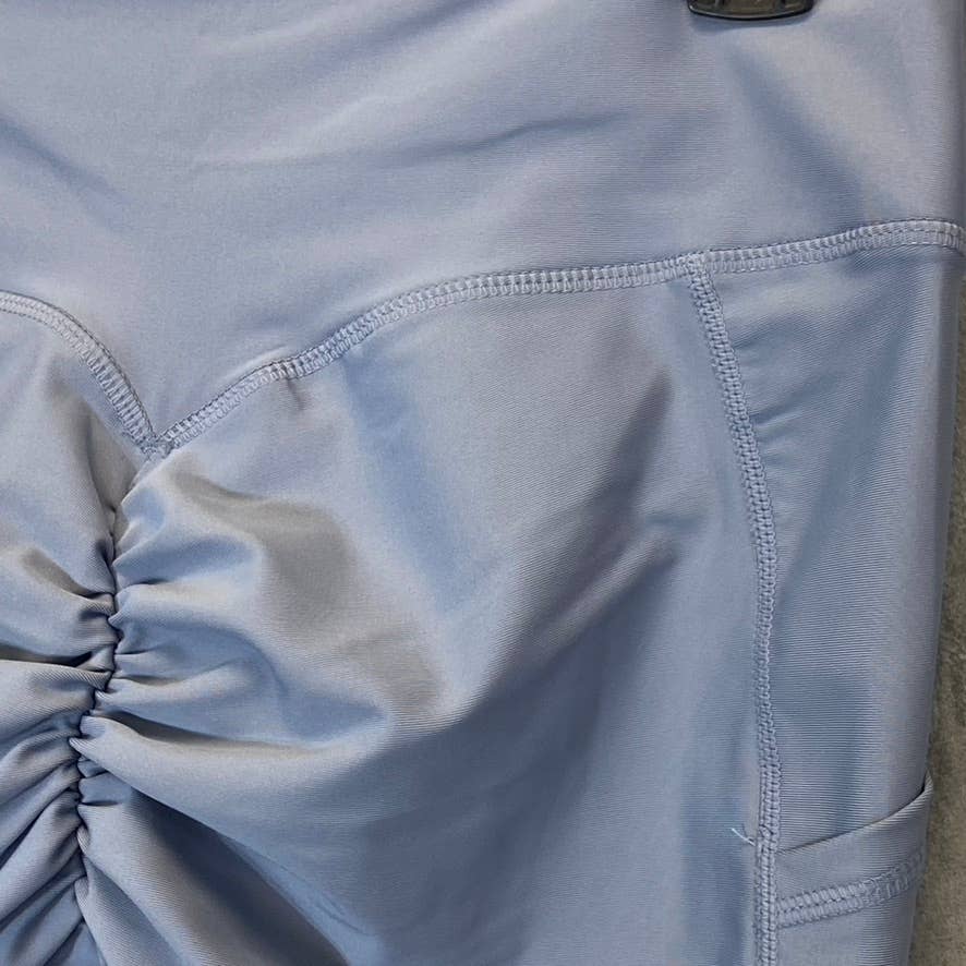 PRO-FIT Activewear Grey Blue Lightweight Ruched Breathable High-Waist Pull-On Leggings SZ L