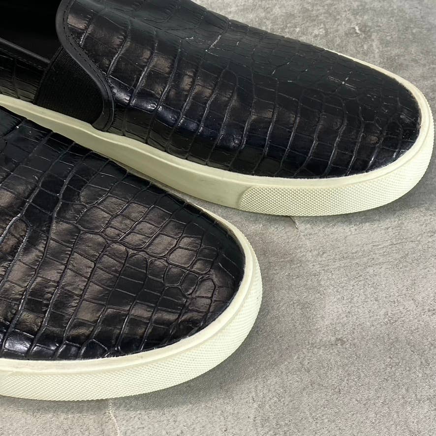 VINCE. Women's Black Leather Blair Croc-Embossed Slip-On Sneakers SZ 9.5