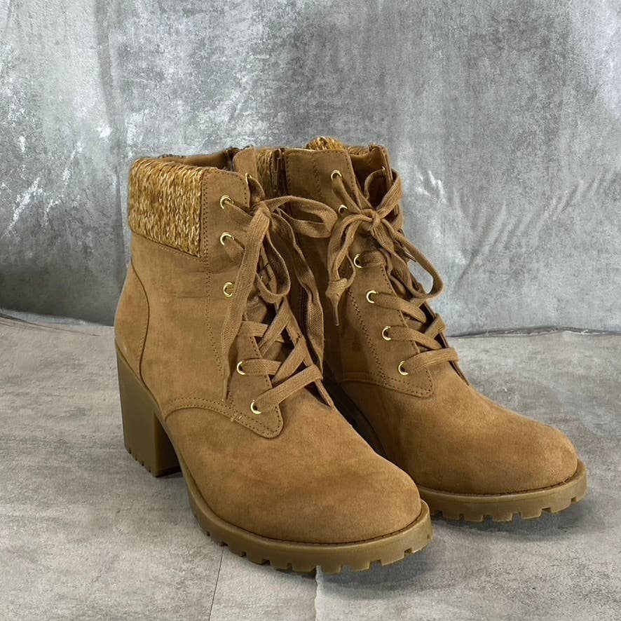 SUN+STONE Women's Chestnut Romina Lug-Sole Block-Heel Lace-Up Hiker Booties SZ10