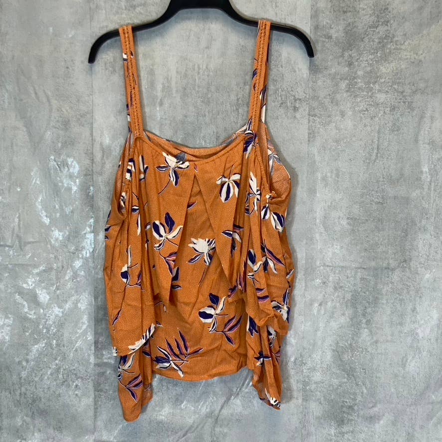 BOBEAU Women's Plus Size Rust Floral Square Neck Double Layer Pull-On Tank Top SZ 2X